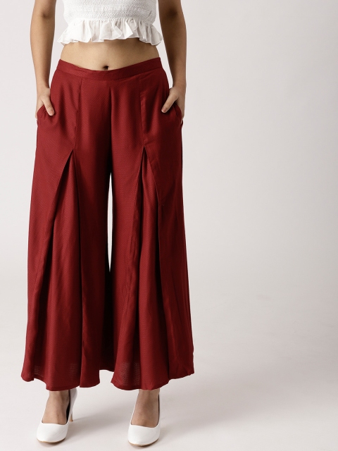 Libas Women Maroon Self Design Flared Palazzos