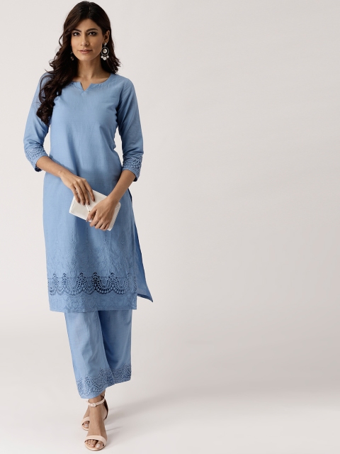 Libas Women Blue Solid Kurta with Palazzos