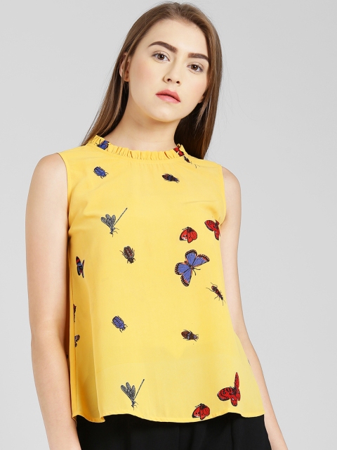 Zink London Women Yellow Printed A-Line Top