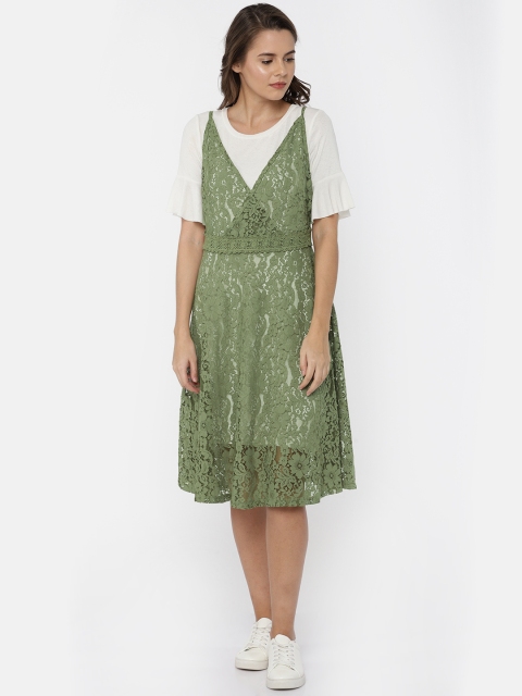 CODE by Lifestyle Women Olive Green & Off White Self Design Layered A-Line Lace Dress
CODE by Lifestyle Women Olive Green & Off White Self Design Layered A-Line Lace Dress