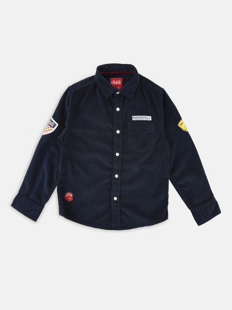 CHALK by Pantaloons Boys Navy Blue Regular Fit Self Design Corduroy Casual Shirt