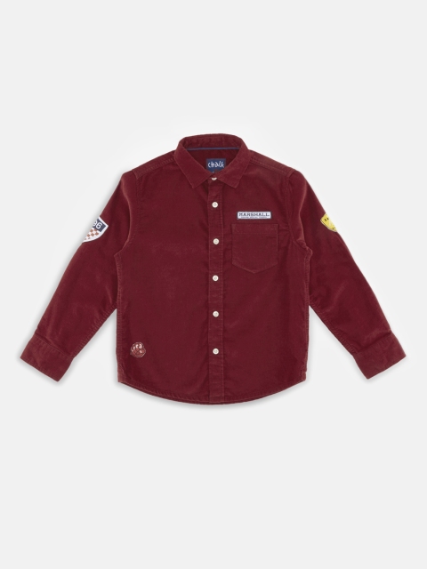 CHALK by Pantaloons Boys Maroon Regular Fit Solid Corduroy Casual Shirt