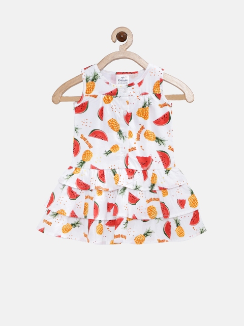 Doodle Girls White Printed Fit and Flare Dress