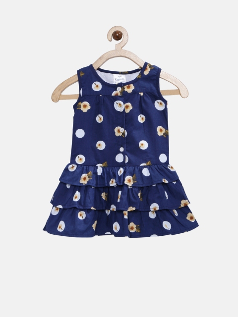 Doodle Girls Navy Blue Printed Fit and Flare Dress