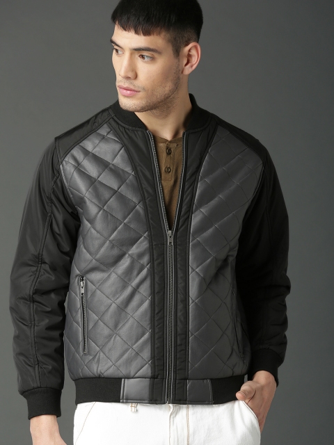 Roadster Men Grey Solid Bomber