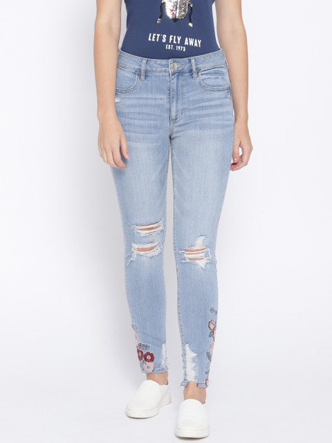 AMERICAN EAGLE OUTFITTERS Women Blue Regular Fit High-Rise Highly Distressed Stretchable Jeans
AMERICAN EAGLE OUTFITTERS Women Blue Regular Fit High-Rise Highly Distressed Stretchable Jeans