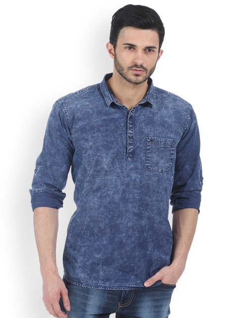 Basics Men Blue Slim Fit Faded Casual Shirt