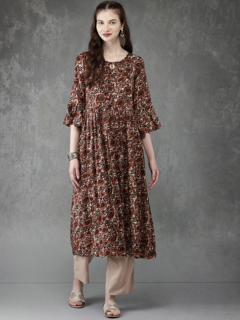Anouk Women Brown & Beige Printed A-Line Kurta