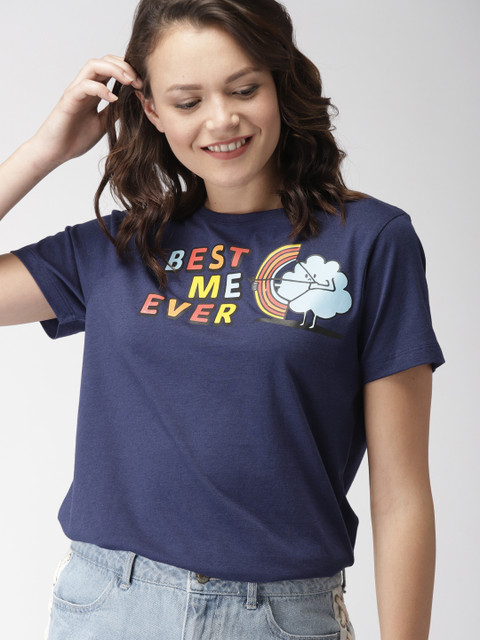 Mast & Harbour Women Navy Blue Printed Round Neck T-shirt 
Mast & Harbour Women Navy Blue Printed Round Neck T-shirt