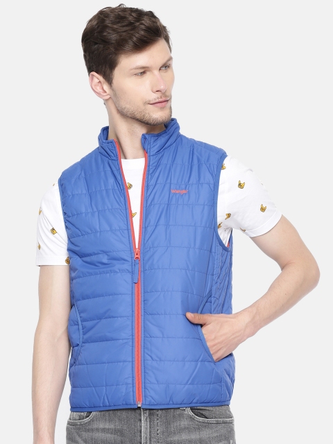 Wrangler Men Blue Solid Lightweight Padded Slim Fit Jacket
