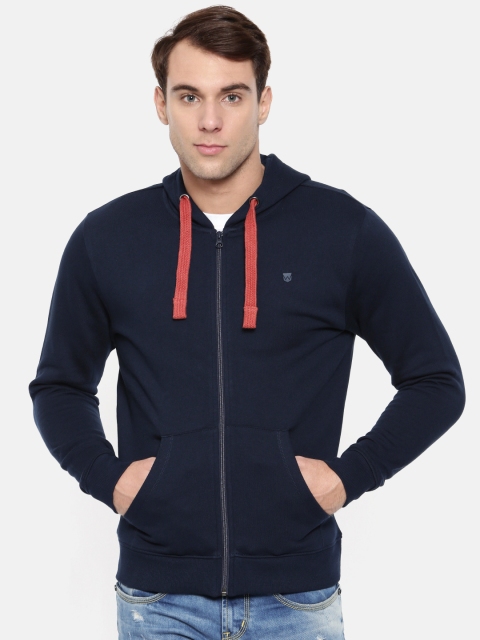 Wrangler Men Navy Blue Solid Hooded Sweatshirt