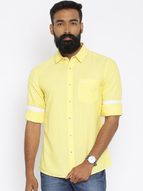 Wrangler Men Mustard Yellow Darcy Linen Casual Shirt