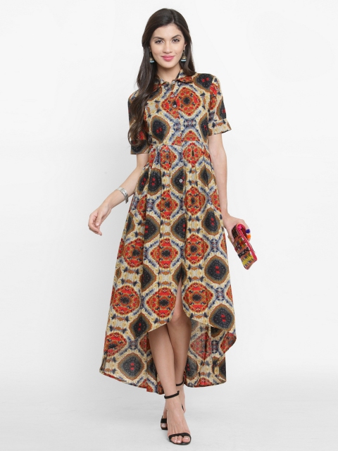 Indibelle Women Multicoloured Printed Fit & Flare Dress, Multi