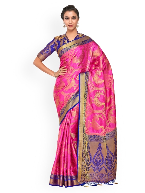 MIMOSA Pink & Blue Art Silk Woven Design Kanjeevaram Saree