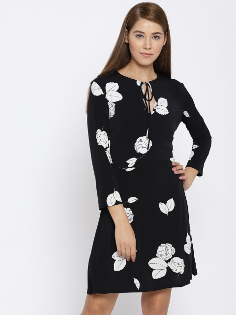 MANGO Women Black Printed A-Line Dress