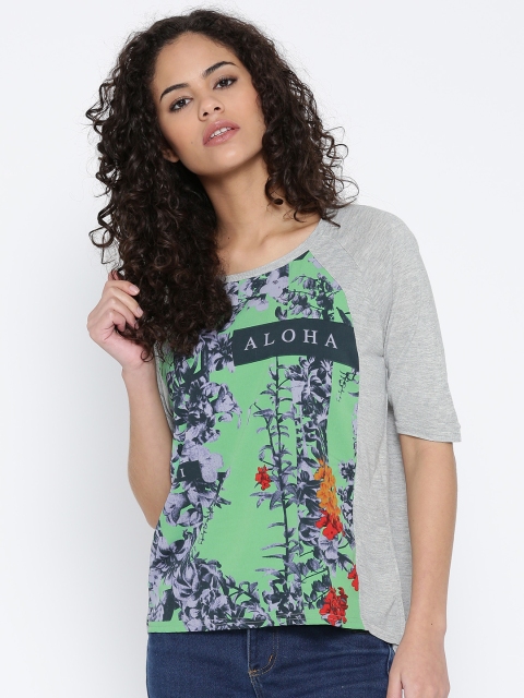 United Colors of Benetton Women Grey Melange Printed Top