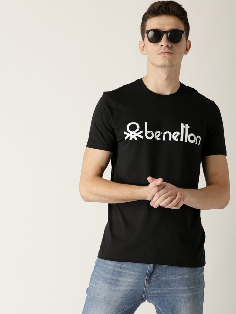 United Colors of Benetton Men Black Printed Round Neck T-shirt