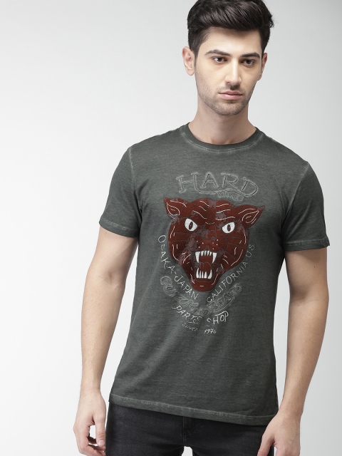 Celio Men Charcoal Grey Printed T-shirt