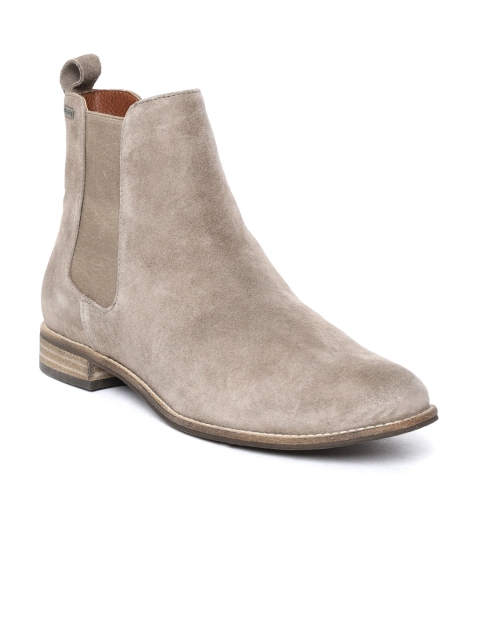 Superdry Women Brown Solid Suede Mid-Top Chelsea Flat Boots