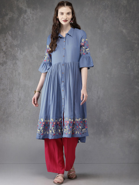 Anouk Women Blue Solid A-Line Kurta 
Anouk Women Blue Solid A-Line Kurta