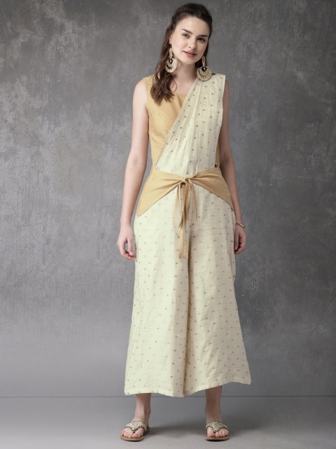 Anouk Women Off-White & Gold-Toned Solid Kurti with Palazzos