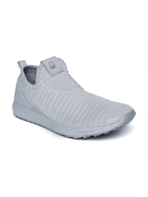 United Colors of Benetton Men Grey Self-Striped Slip-On Sneakers