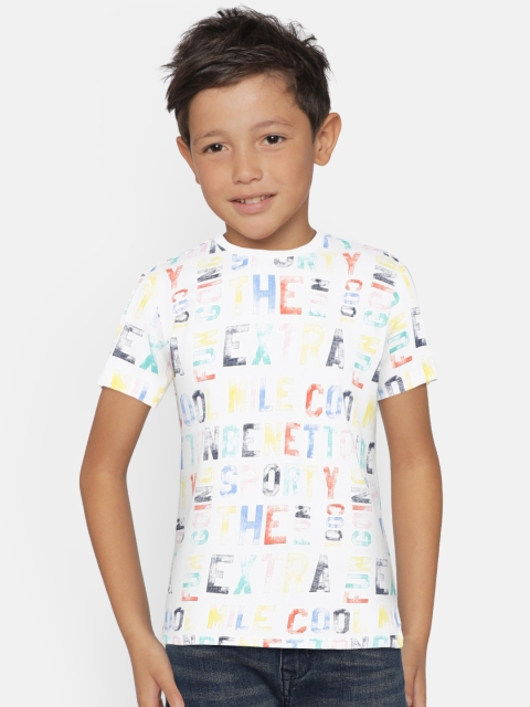 United Colors of Benetton Boys Off-White Printed Round Neck T-shirt