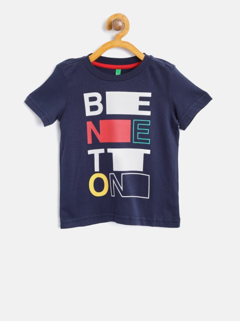 United Colors of Benetton Boys Navy Blue Printed Round Neck T-shirt