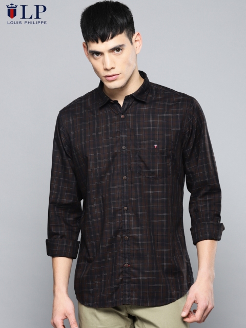Louis Philippe Sport Men Brown Slim Fit Checked Formal Shirt