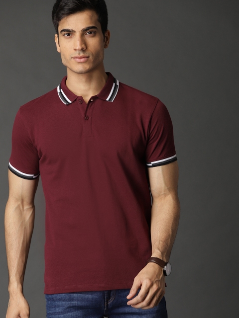 Roadster Men Maroon Solid Polo Collar T-shirt