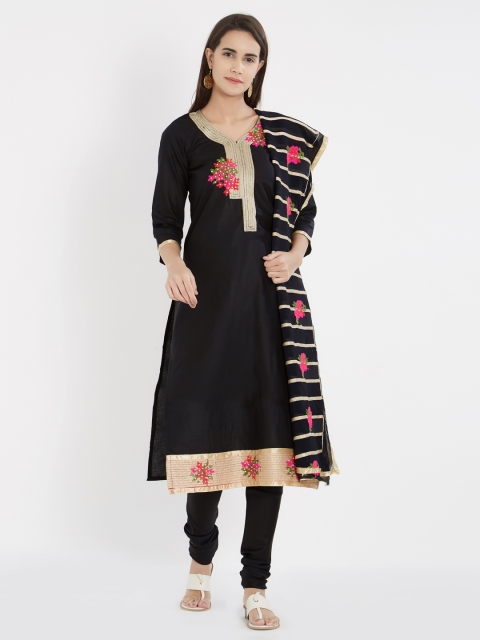 Viva N Diva Black & Beige Cotton Blend Unstitched Dress Material