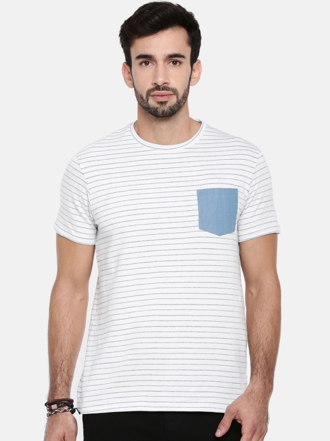 Breakbounce Men Off-White Striped Round Neck T-shirt