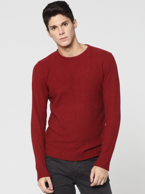 ONLY & SONS Men Maroon Solid Pullover
