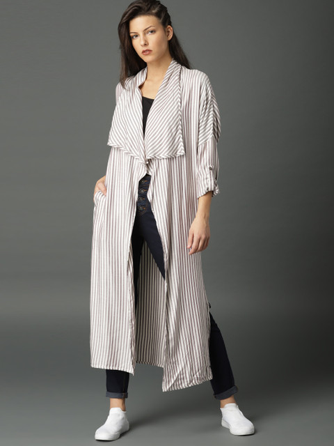 Roadster Maroon & Off-White Striped Open Front Shrug 
Roadster Maroon & Off-White Striped Open Front Shrug