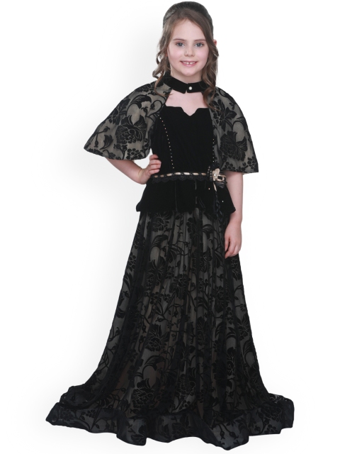 CUTECUMBER Girls Black Self Design Maxi Dress