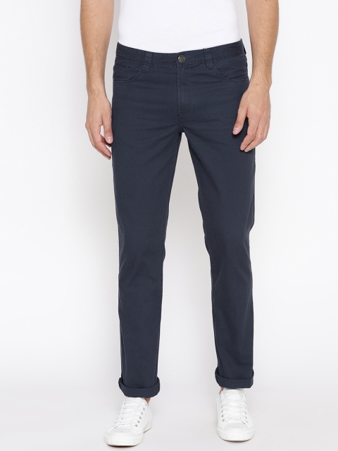 OVS Men Navy Blue Regular Fit Solid Trousers