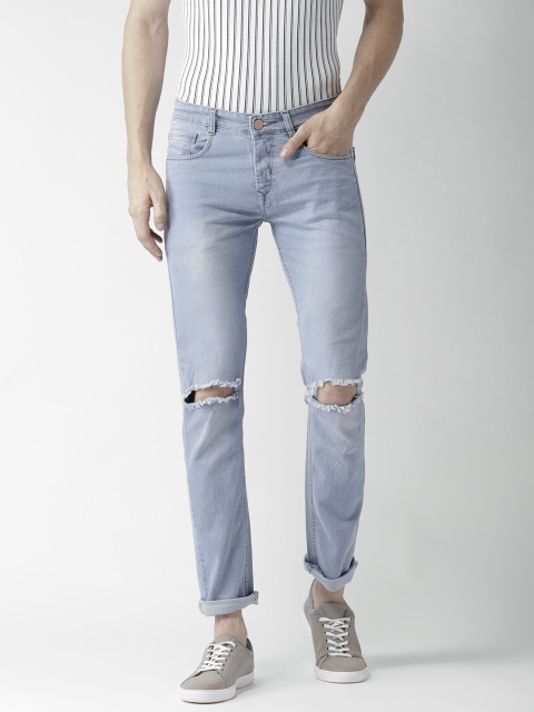 Teesort Men Blue Slim Fit Mid-Rise Slash Knee Stretchable Jeans