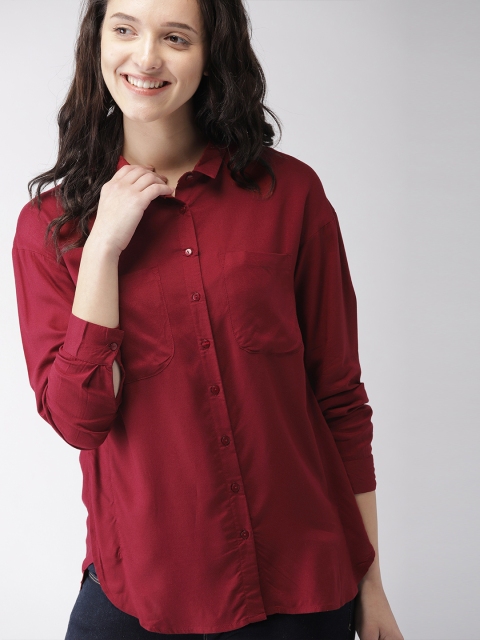 Mast & Harbour Women Maroon Solid Casual Shirt