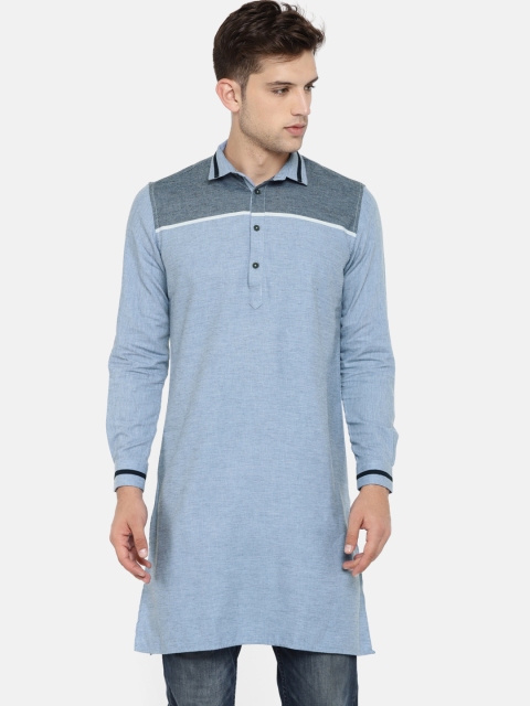 British Club Men Blue Solid Straight Kurta