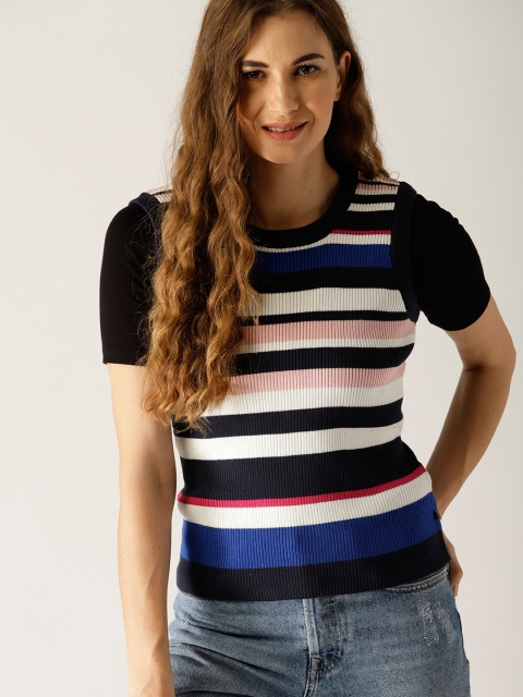 United Colors of Benetton Women Multicoloured Striped Sweater Vest, Multi