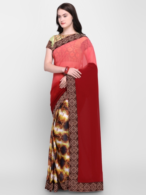 Shaily Multicoloured & Maroon Satin Embellished Saree, Multi
