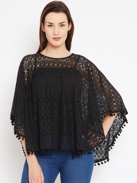 Cottinfab Women Black Lace Poncho Top