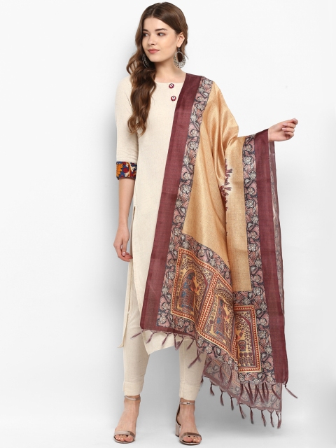 Saree mall Beige & Brown Woven Design Dupatta