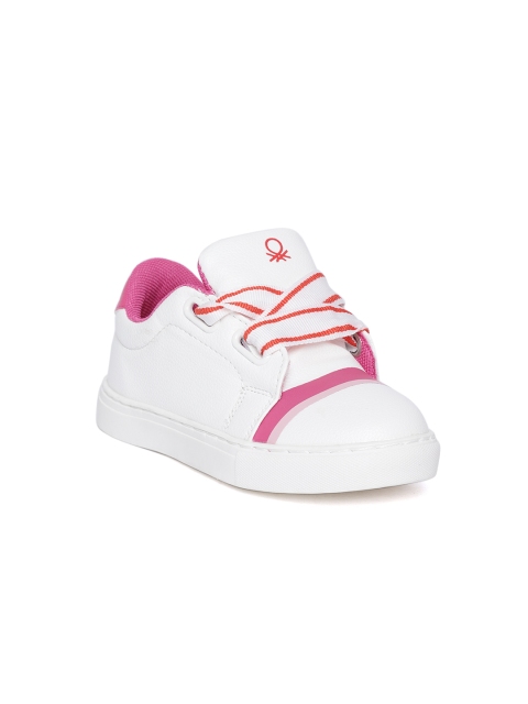 United Colors of Benetton Girls White & Pink Sneakers with Striped Detail