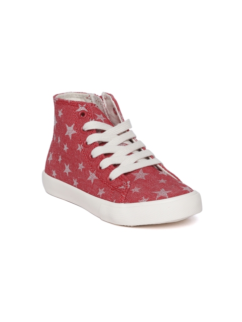 United Colors of Benetton Girls Red Printed Mid-Top Sneakers