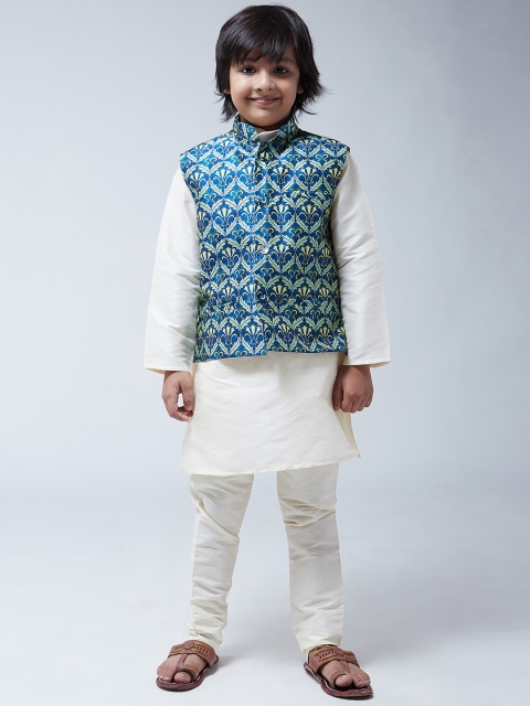 SOJANYA Boys Cream-Coloured Solid Kurta with Churidar