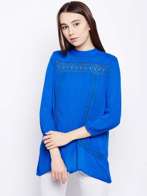 Oxolloxo Women Blue Solid A-Line Top