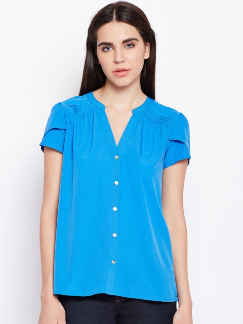 Oxolloxo Women Blue Solid A-Line Top