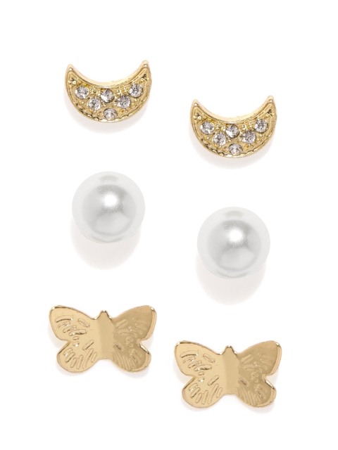 Accessorize Set Of 3 Gold-Toned Contemporary Studs