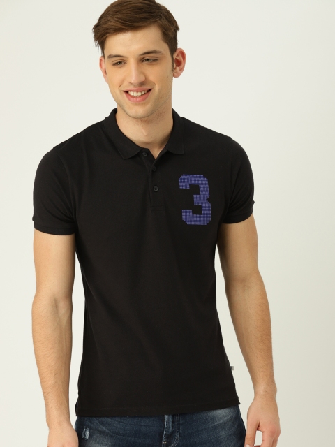 United Colors of Benetton Men Black Solid Polo Collar T-shirt